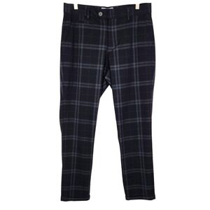 LES DEUX Como Check Suit Pants Mens 30x30 Gray Wool Melange Tapered Slim Stretch